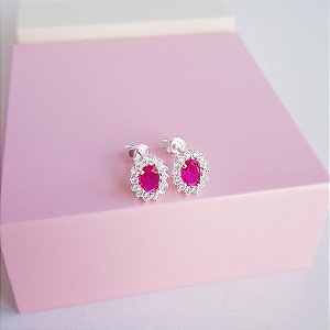 Brinco Ponto de Luz Zirconia Rosê Cravejado Prata 925