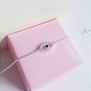Pulseira Mini Elos com Pingente Cravejado  Prata 925