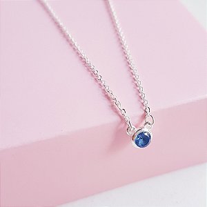 Colar Zirconias Azul e Cristal Prata 925