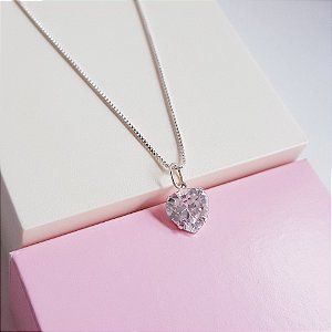 Colar com Pingente Zirconia Coração 9mm Prata 925