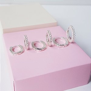 Trio Argolas Clique Cravejado Completo Prata 925