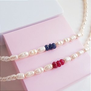 Colar Pérolas Naturais com Pedras Jade Naturais Prata 925