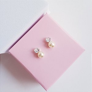Brinco Zirconia e Pérola Prata 925