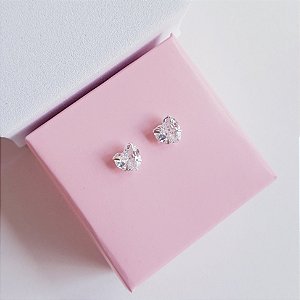 Brinco Ponto de Luz Zirconia Coração Prata 925