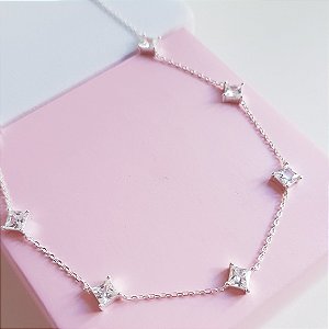 Colar Mini Elos com Zirconias Prata 925