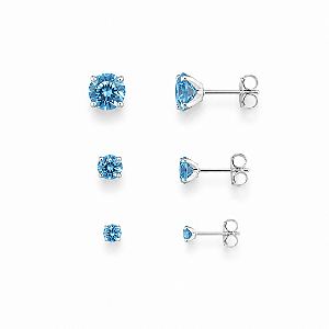 Trio Ponto de Luz Zirconias Azul Prata 925