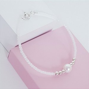 Pulseira Pérola e Bolinhas com Micro Cristais em Prata 925