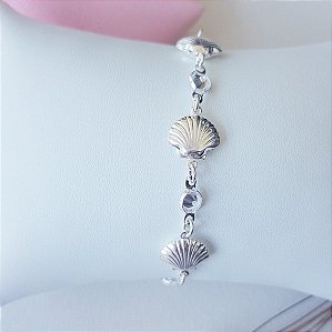 Pulseira Concha do Mar e Zirconias em Prata 925
