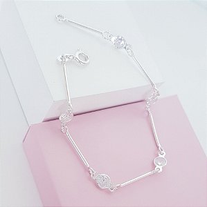 Pulseira Zirconias Redondas com Elo Rígido em Prata 925