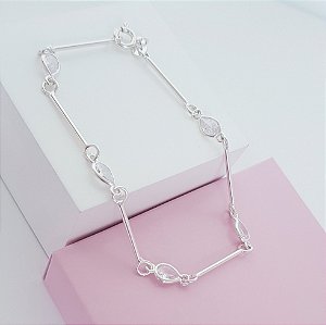 Pulseira Zirconias Gota com Elo Rígido em Prata 925