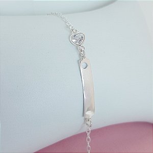Pulseira Infantil Personalizável Coração Vazado e Zirconia em Prata 925