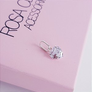 Pingente Ponto de Luz Coração Zirconia 8mm Prata 925