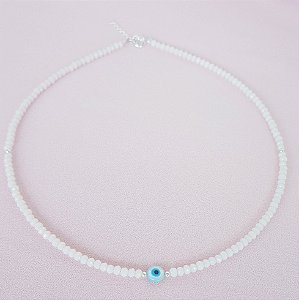 Choker Micro Cristais 40cm e Pingente Olho Grego Prata 925