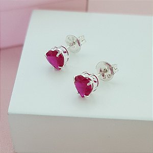 Brinco Coração de Zirconia Rosa de 6mm Prata 925