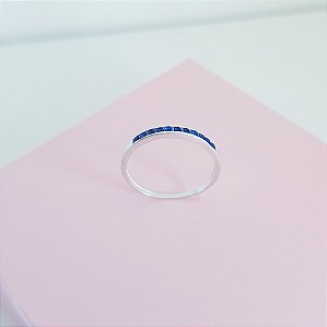 Meia Aliança Zirconias Azul Topázio Prata 925