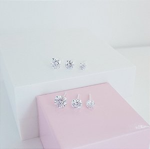 Trio Brincos Ponto de Luz Zirconia Prata 925
