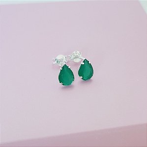 Brinco Zirconia Gota Verde Prata 925