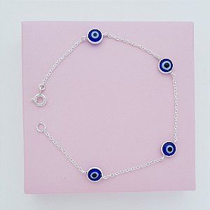 Pulseira Olho Grego Resina Azul Escuro Prata 925