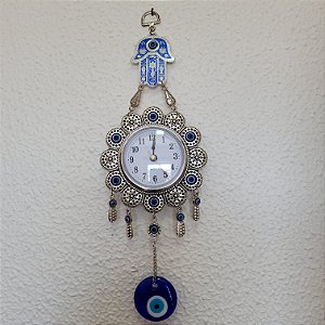 Amuleto Mão de Hamsá e Olho Grego com Relógio