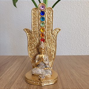 Incensário Mão de Hamsá Buda Dourado
