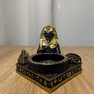 Incensário e Porta Vela Egípcio Faraó Dourado