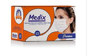 Máscara branca tripla proteção descartável com filtro e elástico (caixa com 50 unidades)- Medix