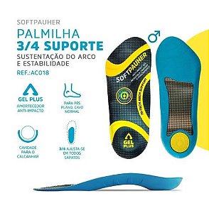 Palmilha 3/4 Ortopédica Suporte Sustentação Do Arco E Estabilidade Softpauher - 39/44 - Ortho Pauher