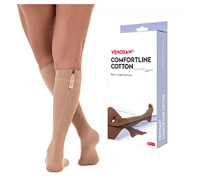 Meia de compressão Comfortline Cotton com Zíper 20-30mmHg  AD Panturrilha bege - Venosan