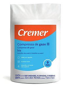 Compressa de Gaze Tipo Iris 7,5x7,5 (pacote com 500 unidades) - Cremer