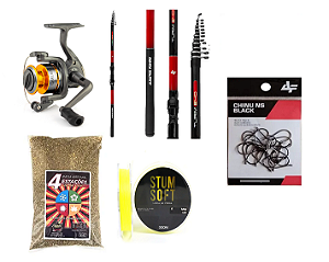 Kit Vara Turim + Molinete Cardeal + Stum 0,25 + 4 Estações + chinu n8 + Adesivos