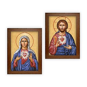 Conjunto de Quadros Sagrados Corações Modelo Bizantino