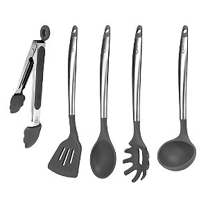 Conjunto de Utensílios em Silicone com Cabo Inox - Cool Grey