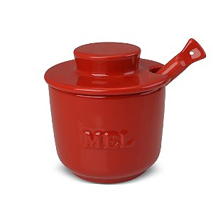 Pote de mel/Meleira com colher boleadora - 250gr - Vermelho