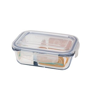 Potes Hermetico de Vidro Temperado Retangular com Divisórias  580ml - Chia