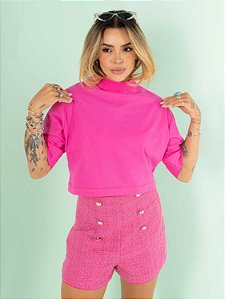 Cropped Gola alta Liso - Rosa Pink