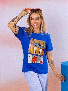Tshirt Quadros Tom And Jerry - Azul Royal