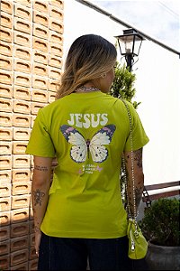 Tshirt Jesus Borboleta Costa - Verde Pistachio