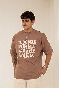 Camiseta Over Tudo Dele por Ele Casal - Marrom Mink