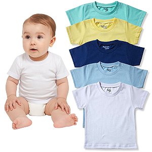 KIT 5 Camisetas Manga Curta De Algodão Bebê Menino Menina