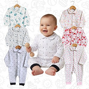 Macacão Longo Para Bebê Menino Menina 100% Algodão Estampado