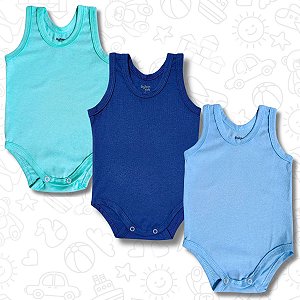 Kit 3 Body Sem Manga Estilo Regata Liso Bebê Menino Menina