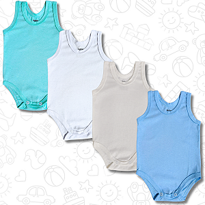 Kit 4 Body Sem Manga Regata Liso Bebê Até 9 Meses