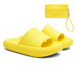 Kit Chinelo Nuvem Slide Tira Larga + Carteira Casual Amarelo