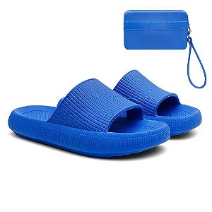 Kit Chinelo Nuvem Slide Tira Larga + Carteira Casual Azul Royal