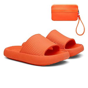 Kit Chinelo Nuvem Slide Tira Larga + Carteira Casual Laranja