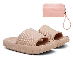Kit Chinelo Nuvem Slide Tira Larga + Carteira Casual Nude