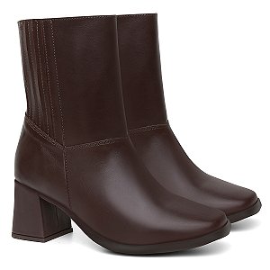 Bota Feminina Couro Cano Médio Zíper Lateral Salto Grosso Café