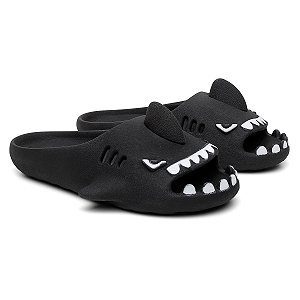 Chinelo Feminino Slide Sharky Fun Tubarão Preto Divertido