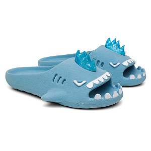 Chinelo Feminino Slide Sharky Fun Tubarão Punck Azul Divertido + 1 Barbatana Extra