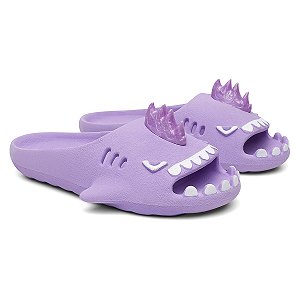 Chinelo Feminino Slide Sharky Fun Tubarão Punck Lilas Divertido + 1 Barbatana Extra